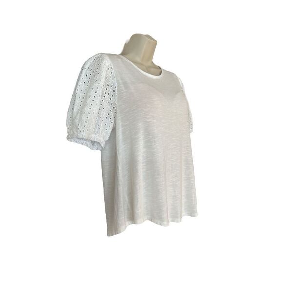 Cupio Eyelet Short Sleeve Blouse Top Round Neck Sz Medium White - Picture 2 of 7